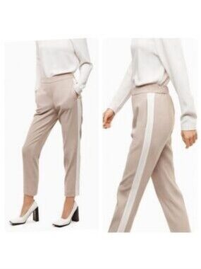 Aritzia Babaton Conan Pleated Elastic Waist Pant Tuxedo Stripe Size 10 EUC